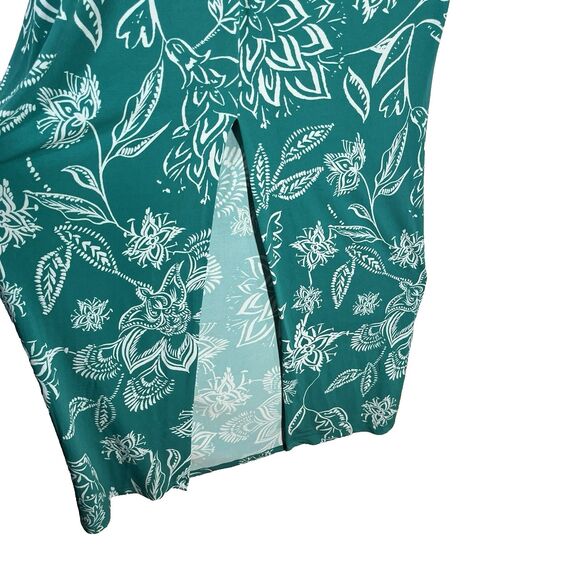 Chaps Women's Sleeveless V-Neck Maxi Ruched Dress Size 16 Teal Floral Stretch - Picture 8 of 8